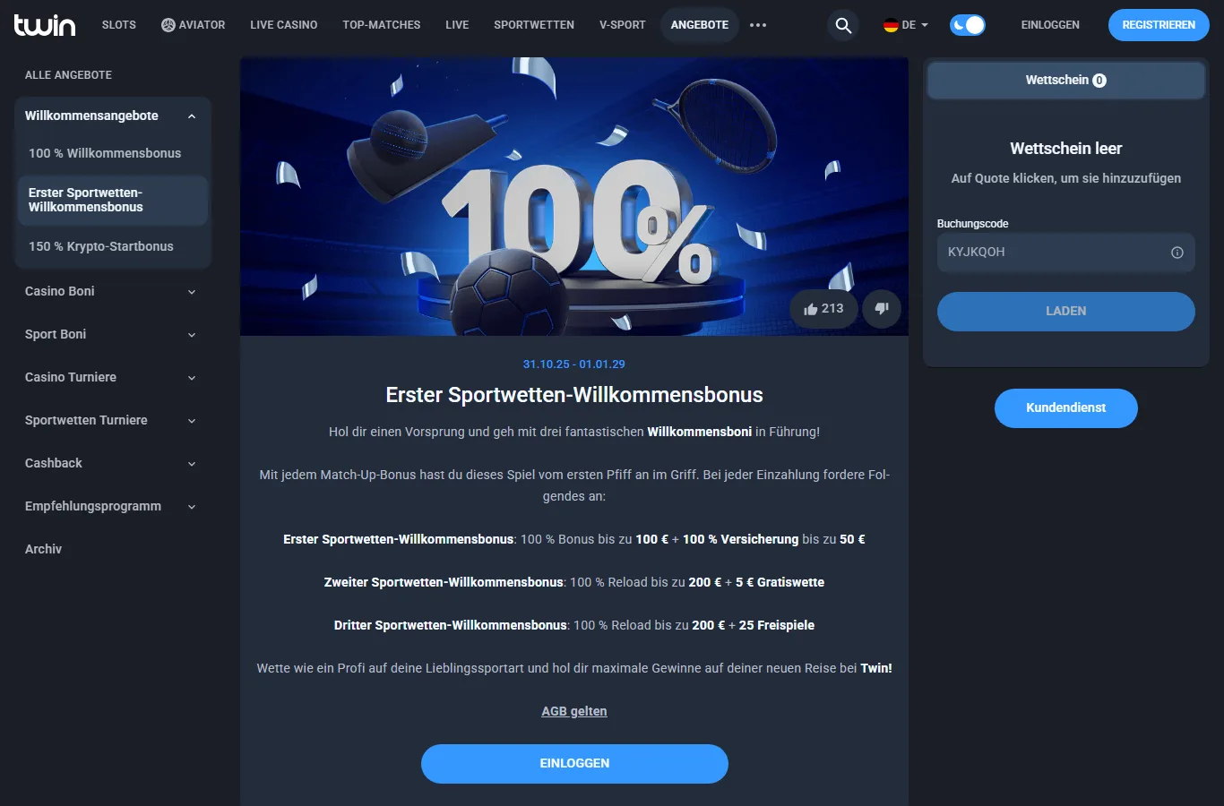 Twin Willkommensangebote für Spieler aus Deutschland